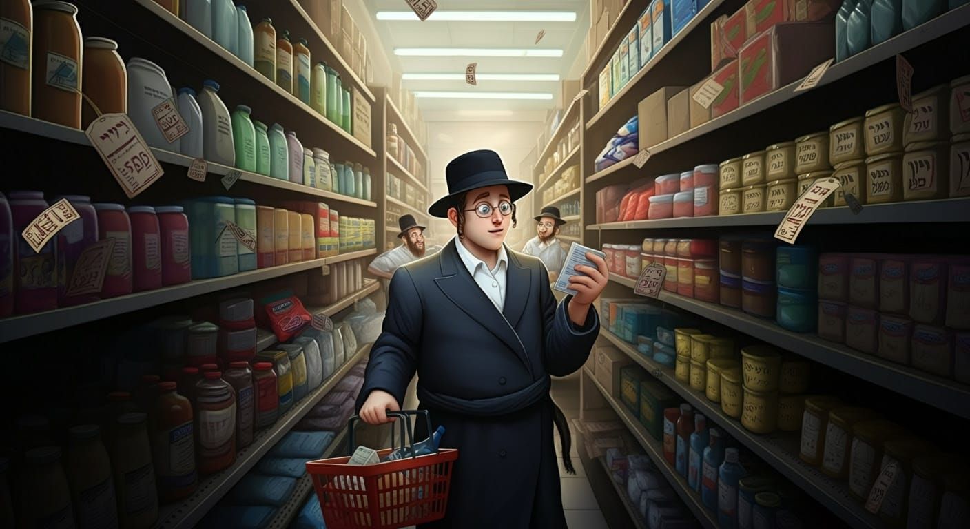 Hasidic Man in Makolet: Digital Art Illustration