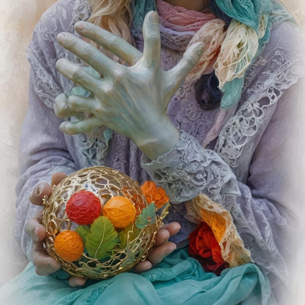 Impressionist Sculpture of Hands Holding Glowing Orb