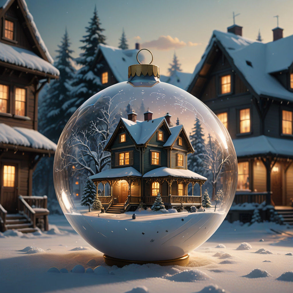 Surreal Christmas Ball Radiates Warmth in Snowy Winter Wonde...