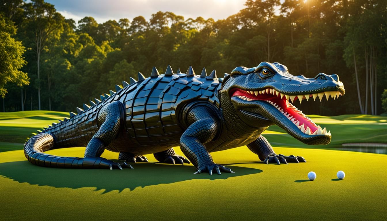 Alligator in Darth Vader Armor Playing Golf