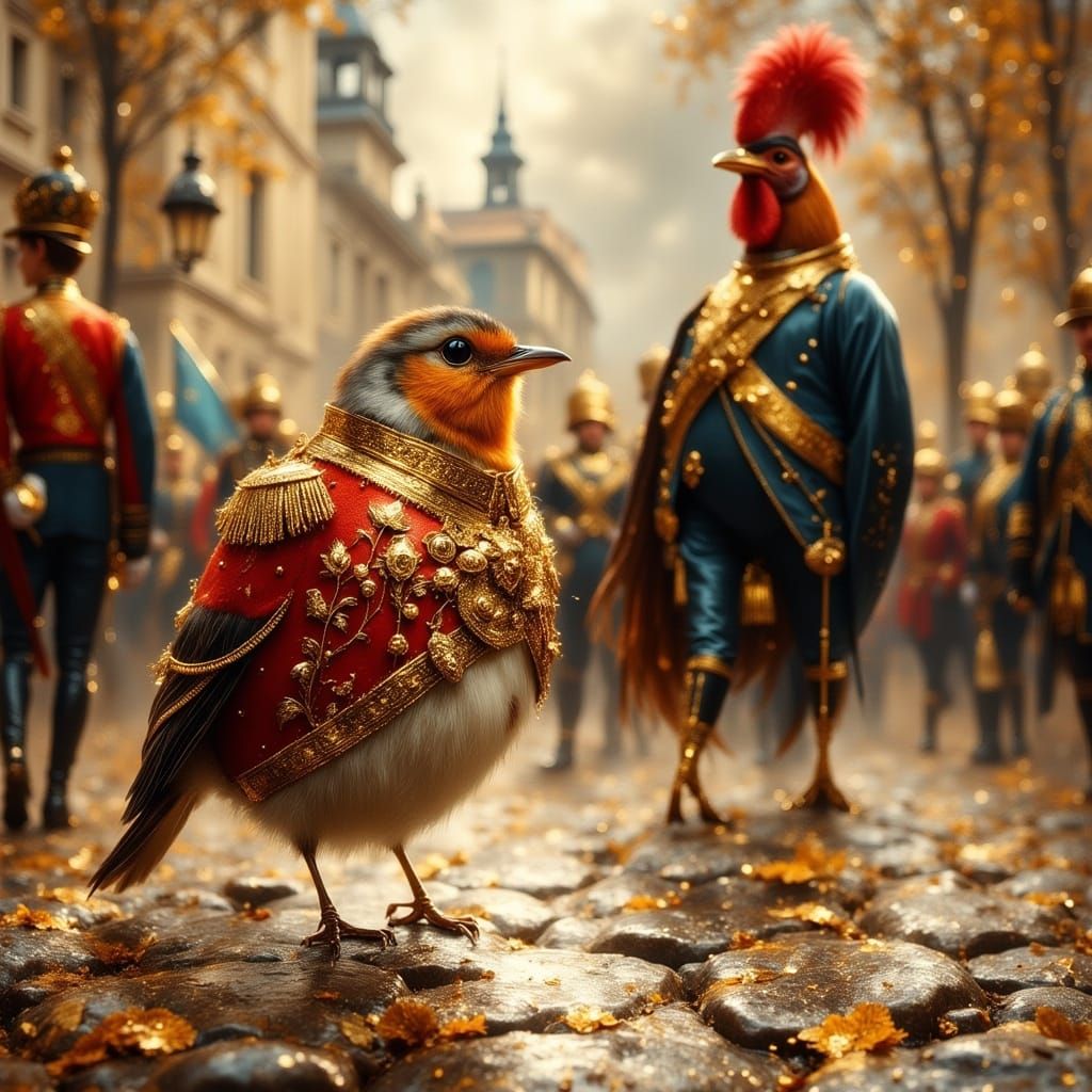 Robin in Military Uniform Parade Illustration