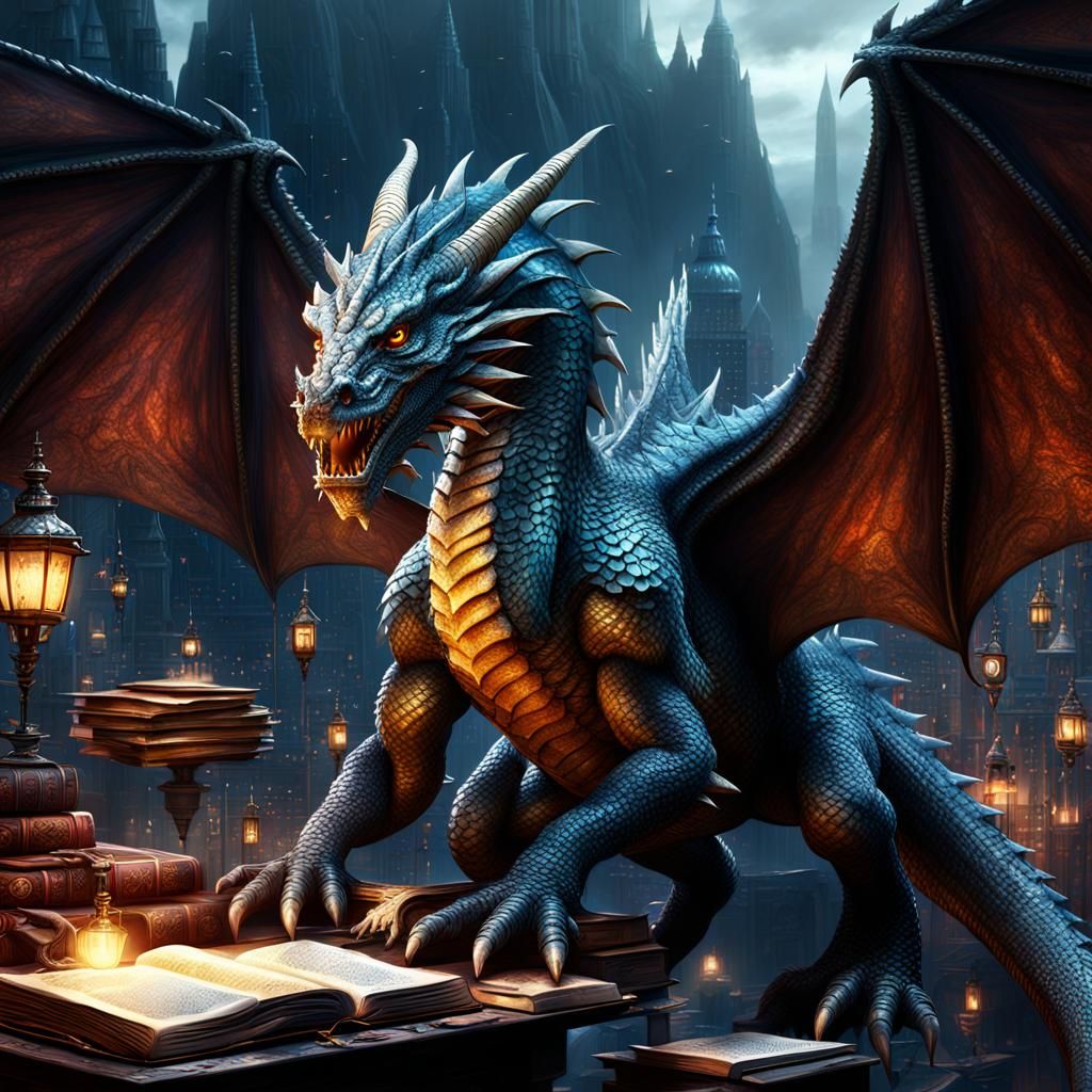 Epic Book Dragon in Digital Matte Painting