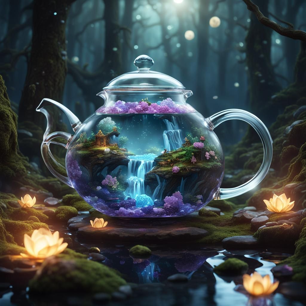 Mystical Crystal Teapot Under the Full Moon
