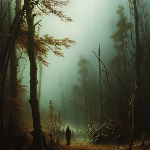 Terrifying Dark Forest with Creepy Figures