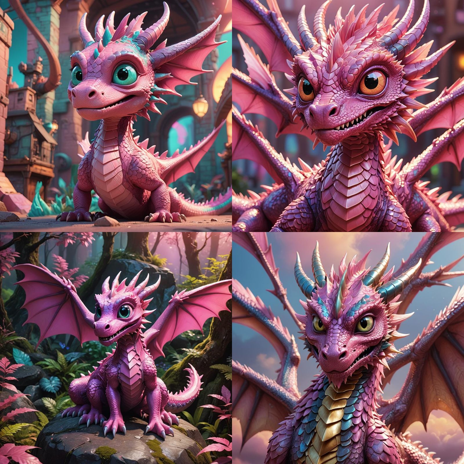 Pink Dragon with Big Eyes: 3D Digital Art