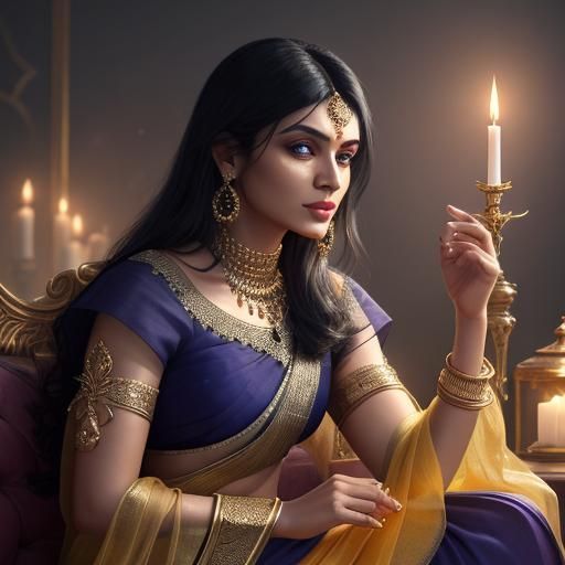 Indian Women in Yellow Saree Eating Banana