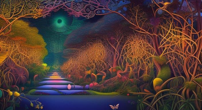 Sunset Wizard Maze: Black and White Vector Art