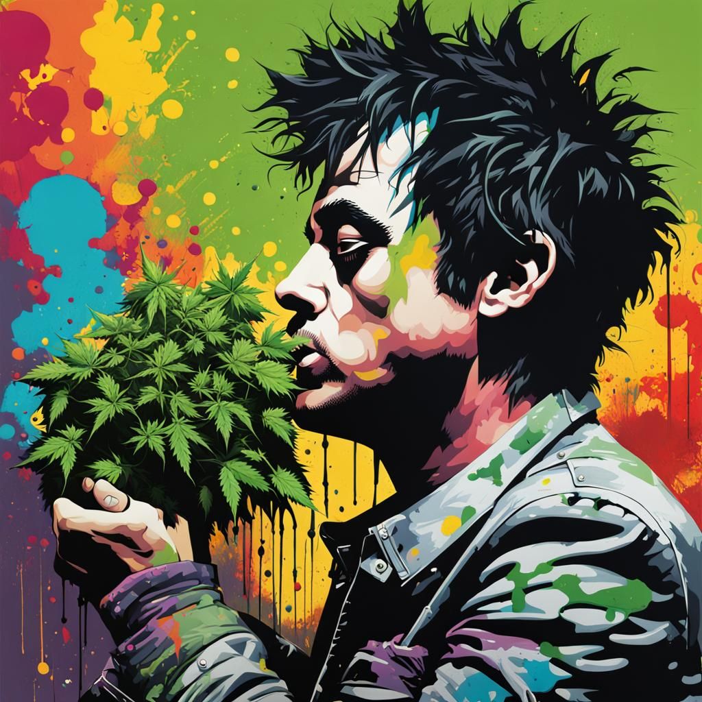 Billie Joe Armstrong and Cannabis Bud in Graffiti Art