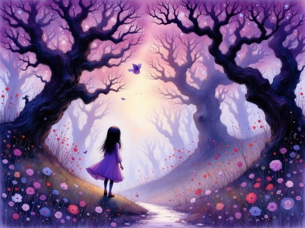 Whimsical Enchanted Garden in Vibrant Watercolors