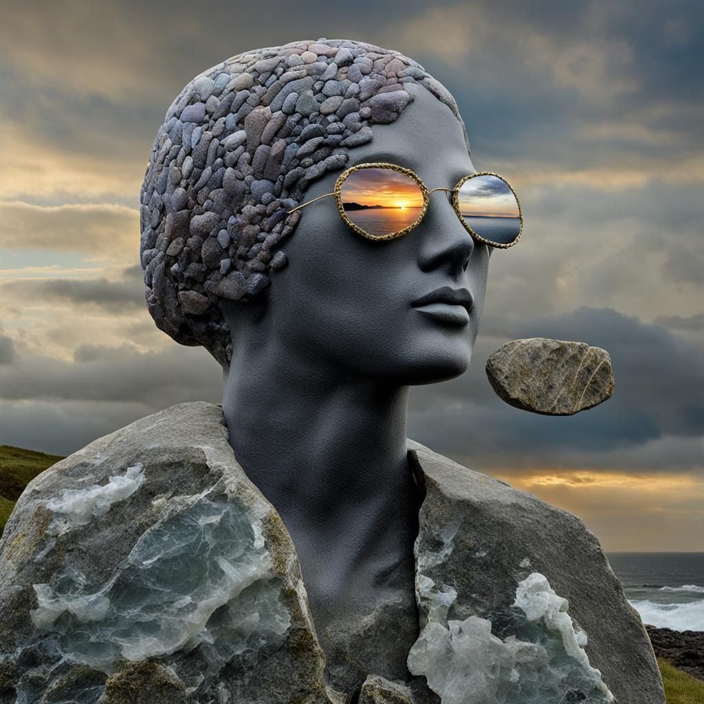Coastal Stone Sculpture at Sunset Collage