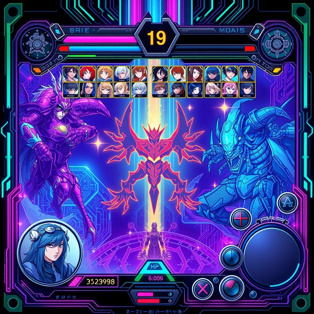 Cyberpunk Battle Screen with Magic and Mana