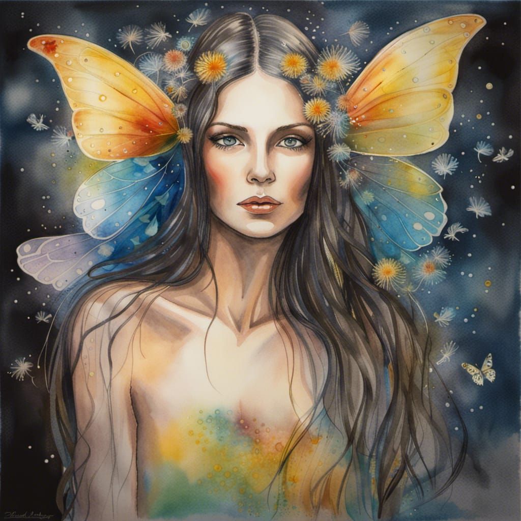 Unseelie Fairy with Butterfly Wings in Watercolor