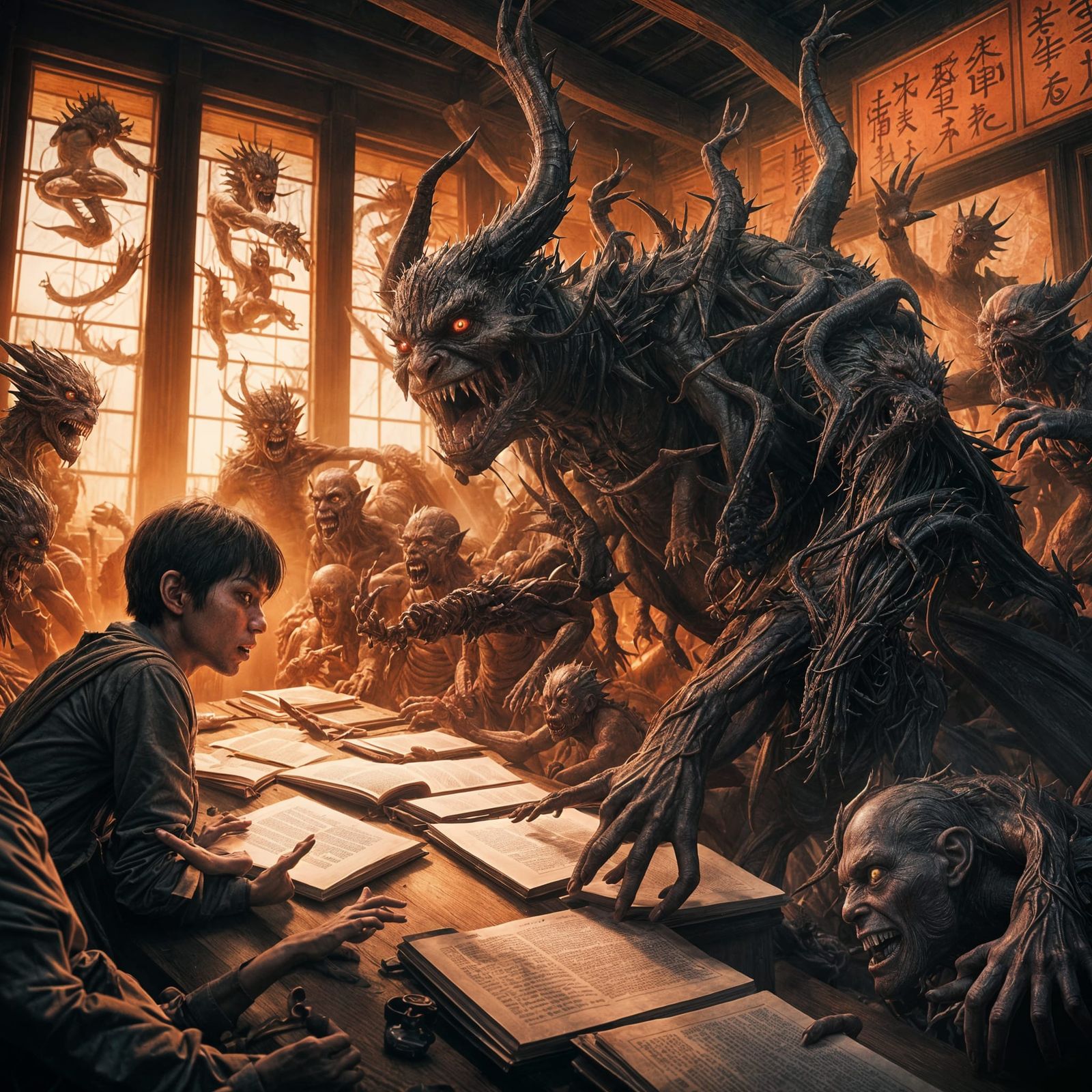 Demons Torment Student: A Hyperreal Horror Graphic