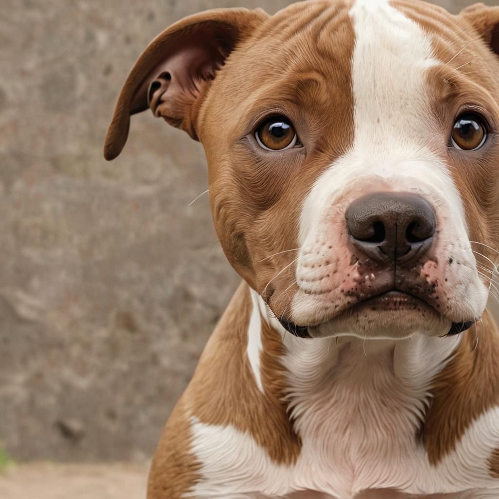 Pitbull Puppy Stares Upward, Detailed Matte Painting