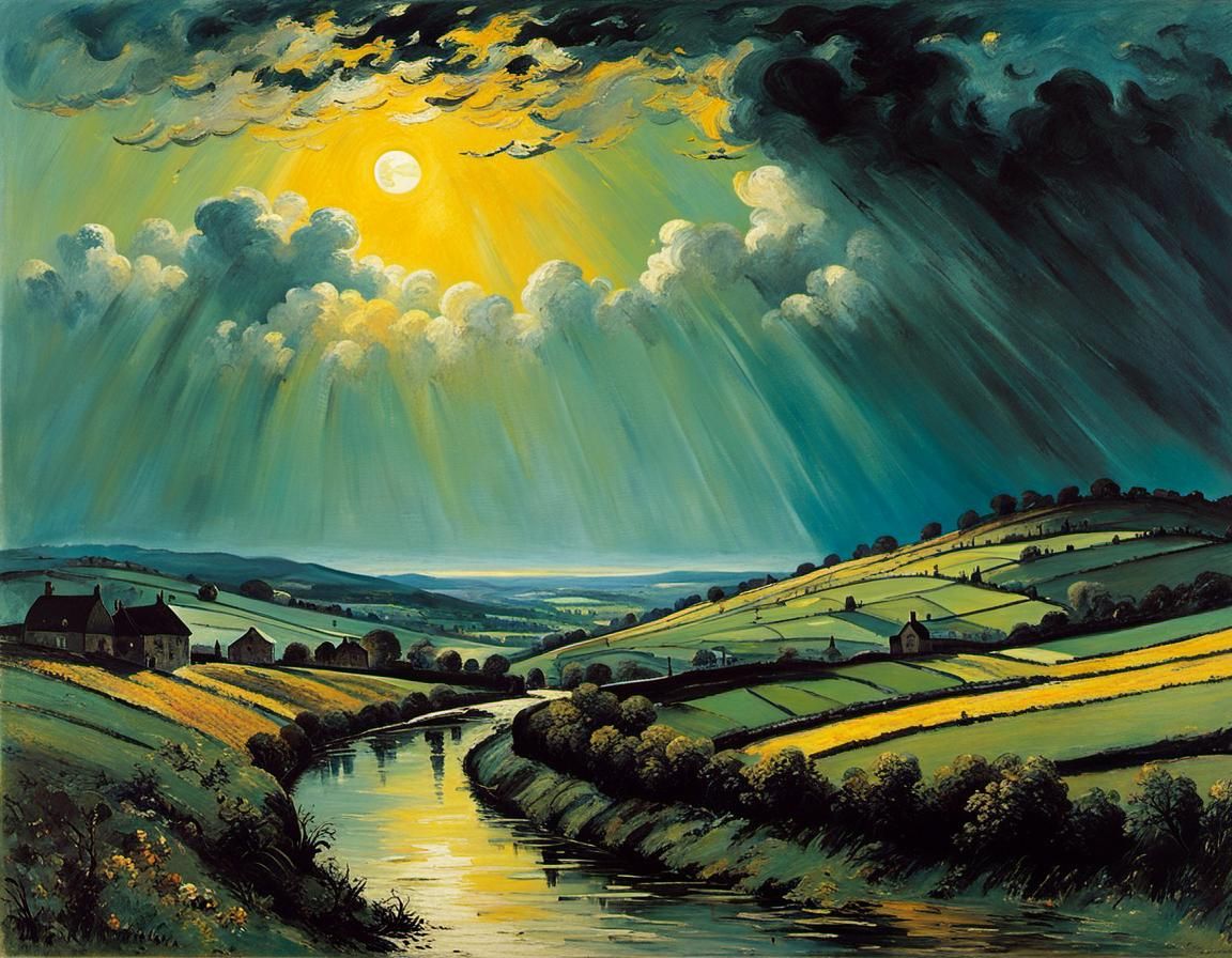 Luminous Hilly Landscape in April, Inspired by Masters