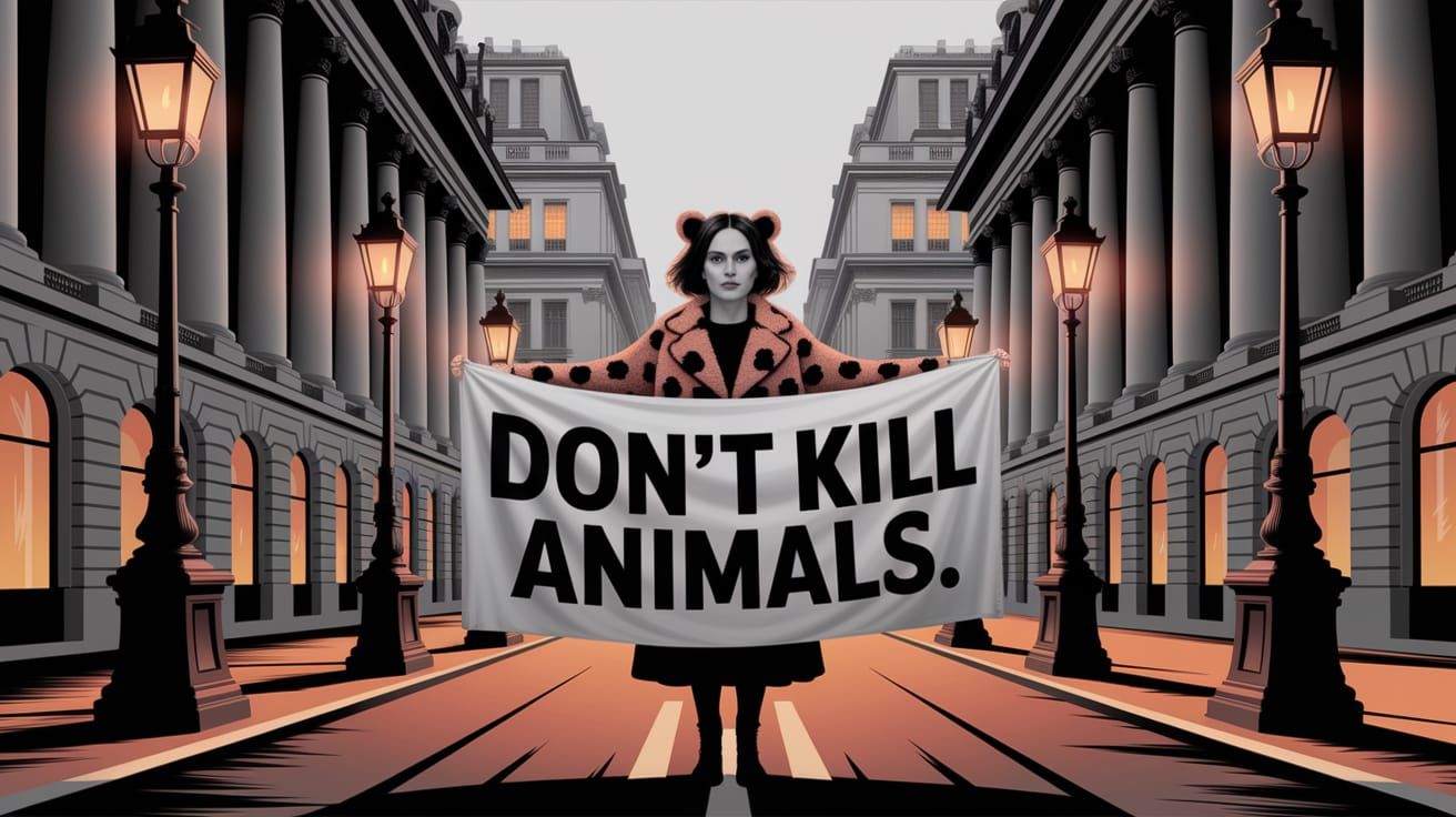 Animal Rights Activist in Cityscape, Digital Art