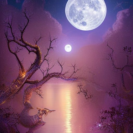 Mystic Moonlight Nightscape: A Digital Illustration