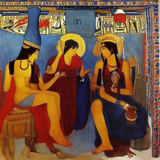 Surreal Scene Inspired by Egyptian Tomb Painting