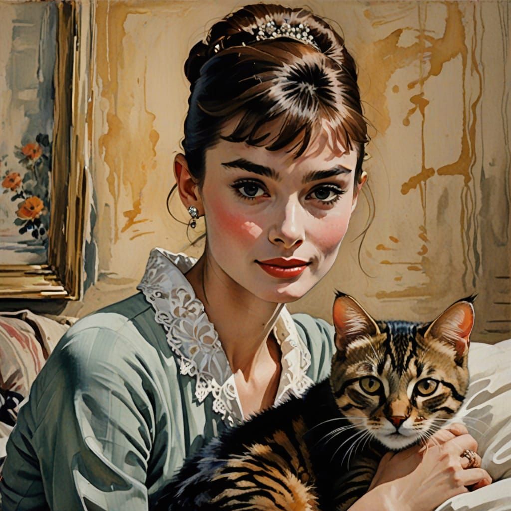 Audrey Hepburn in Soft Impressionist Style, Half-Length Port...