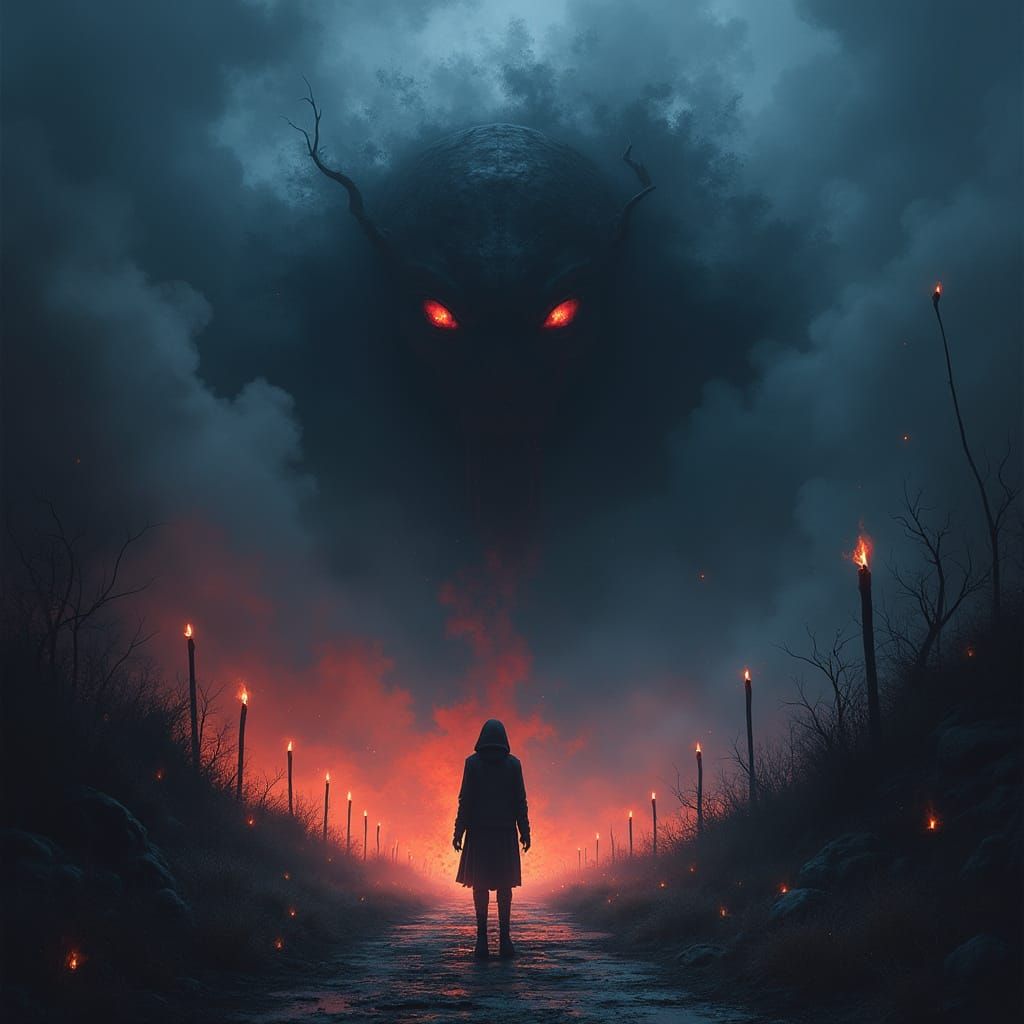 Dark Fantasy Figure in Eerie Mist