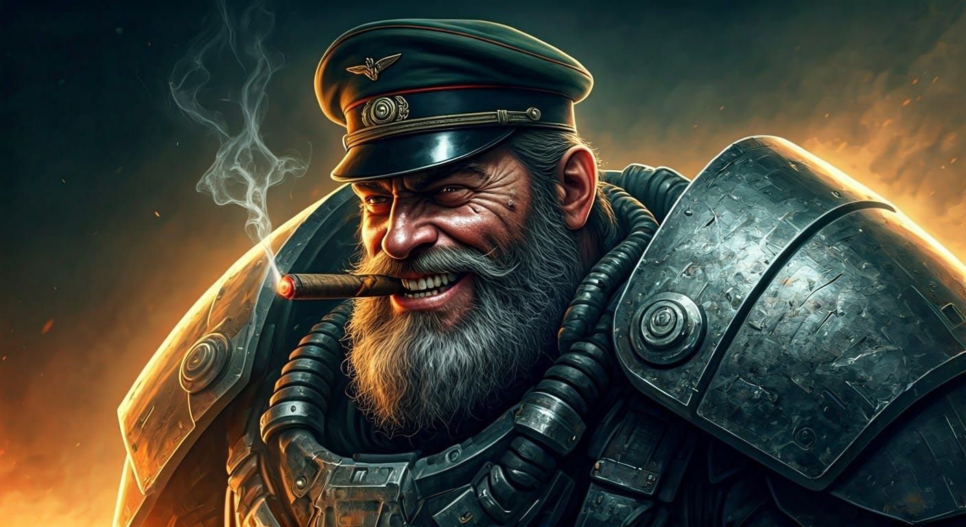 Hyperrealistic Power Armor Warrior in Evil Grin