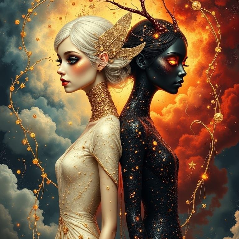 Celestial Angel and Fiendish Demon Double Portrait in Dreaml...