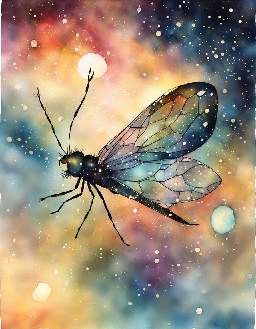 Ethereal Firefly Made of Stars in Watercolor Style