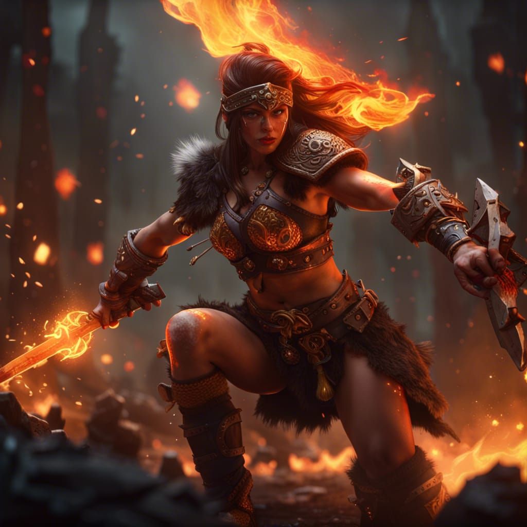 Female Barbarian in Epic Battle, Dark Fantasy Art