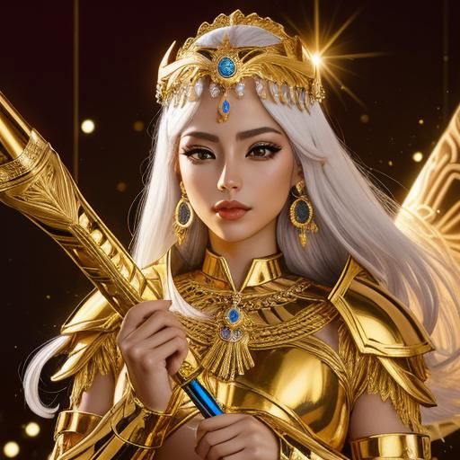 Fiery Sagittarius Goddess in Space with Sword