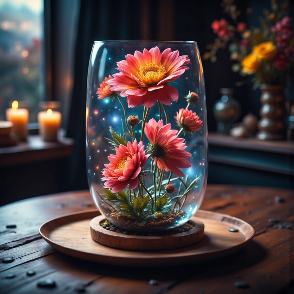 Intricate Iridescent Flowers in Stained Glass