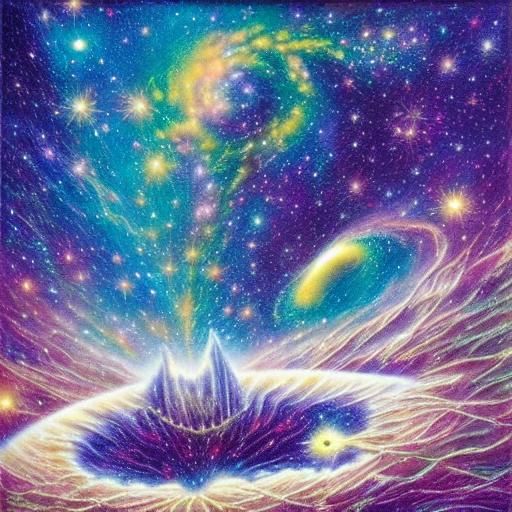 Cosmic Waterfall in Galaxy Core: Surreal Art