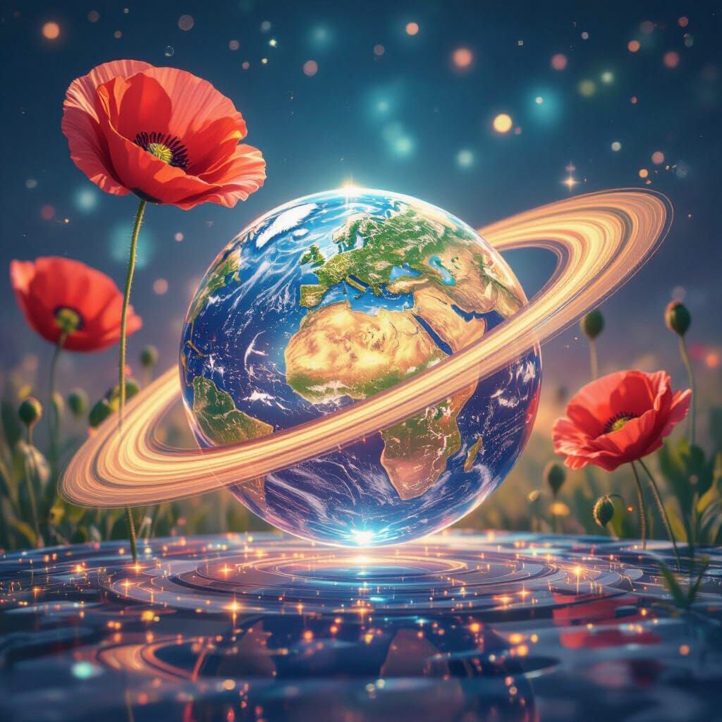 Psychedelic Poppy with Glass Saturn Center