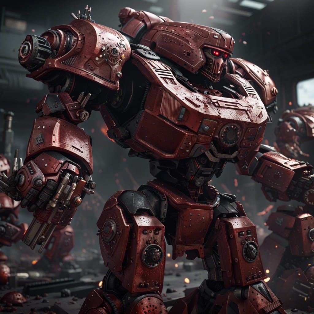 Epic Battle Scene with Robot and Chaos Marines