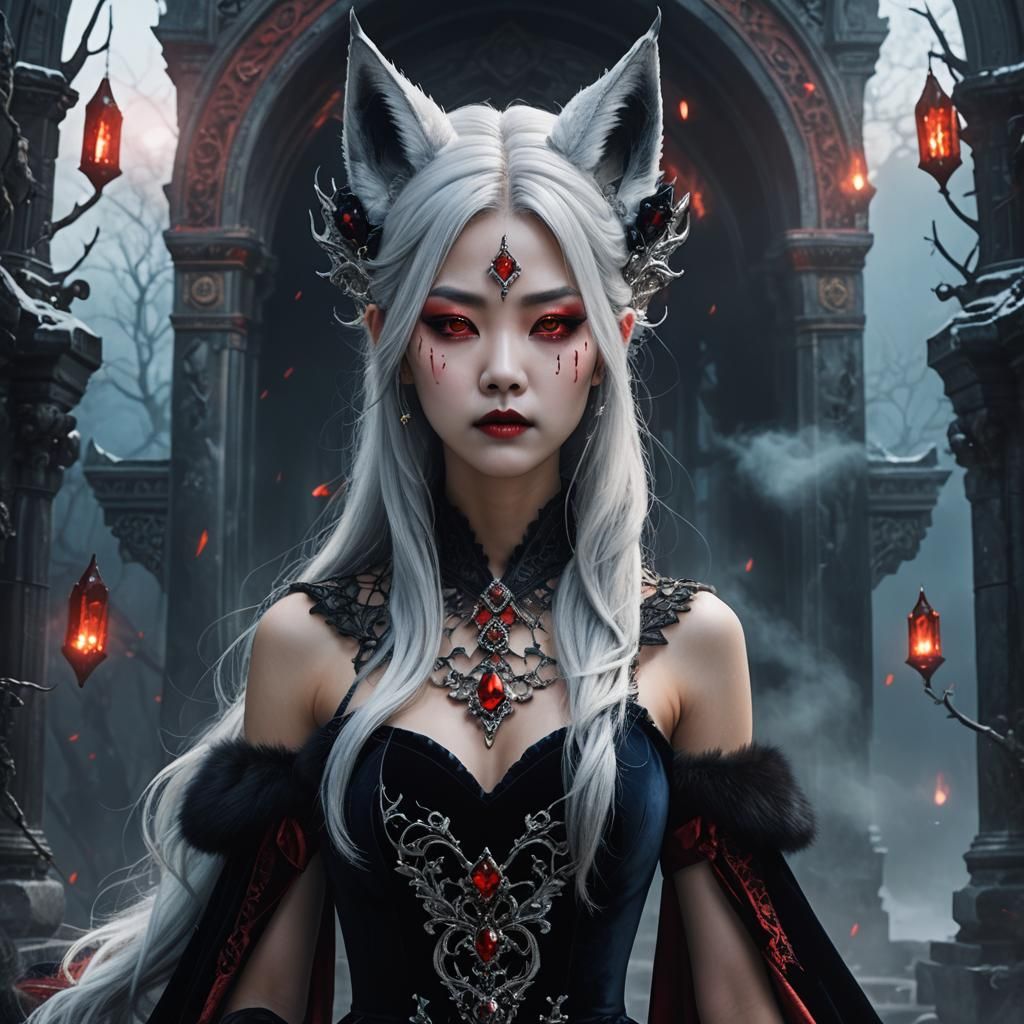 Korean Vampire Queen with Fox Ears, Digital Matte Painting