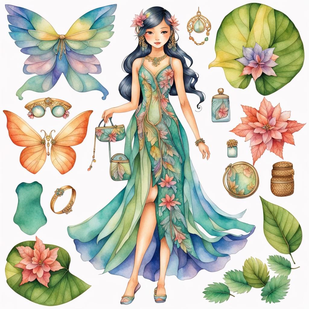 Watercolor Paper Dolls of Malaysian Fairy