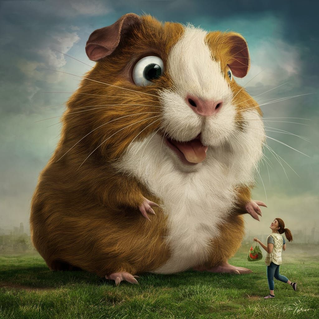 Hyperrealistic Gigantic Guinea Pig Illustration