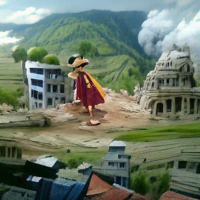 Luffy in Nepali Dress: Detailed Matte Painting