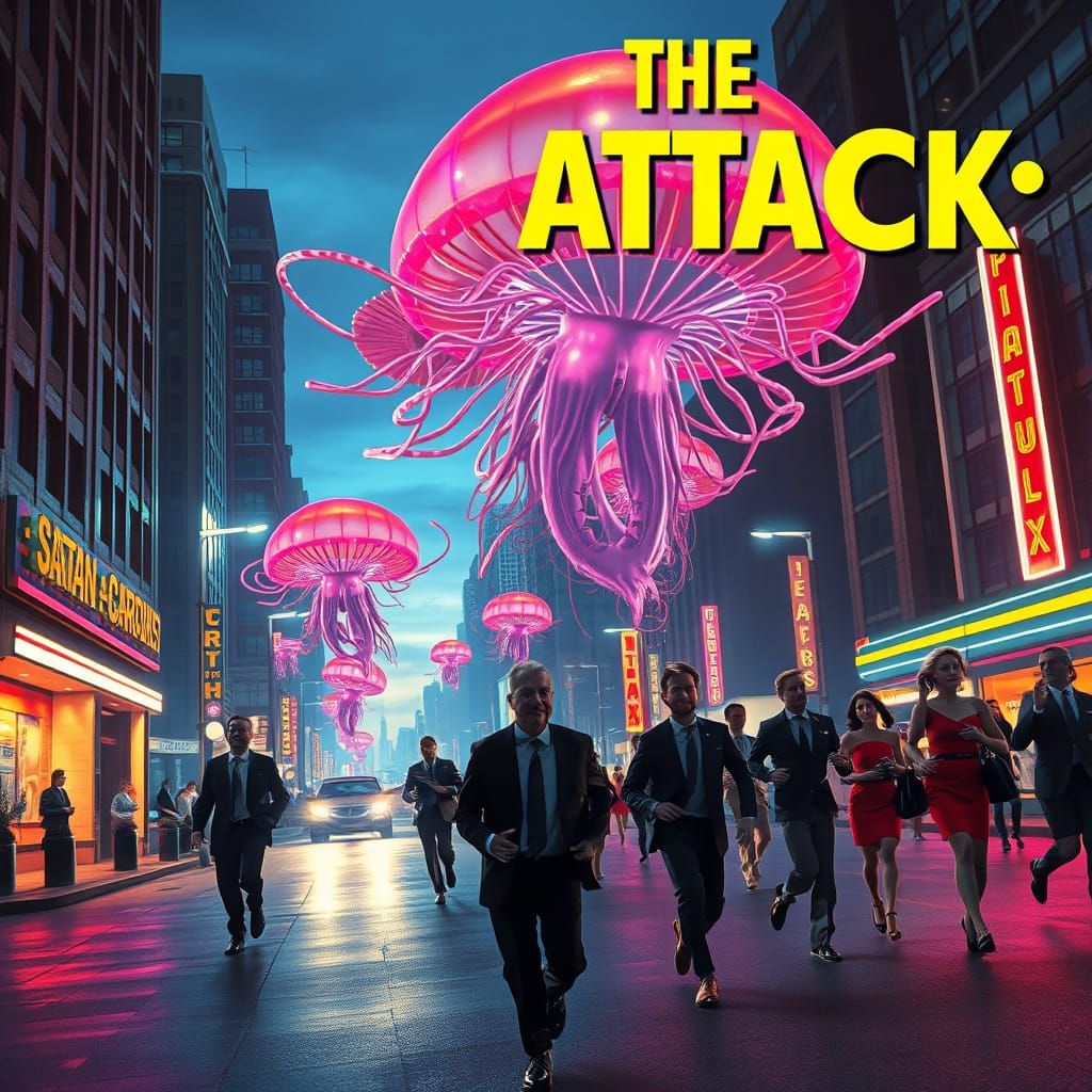 Giant Jellyfish Attack on 1950s Cityscape