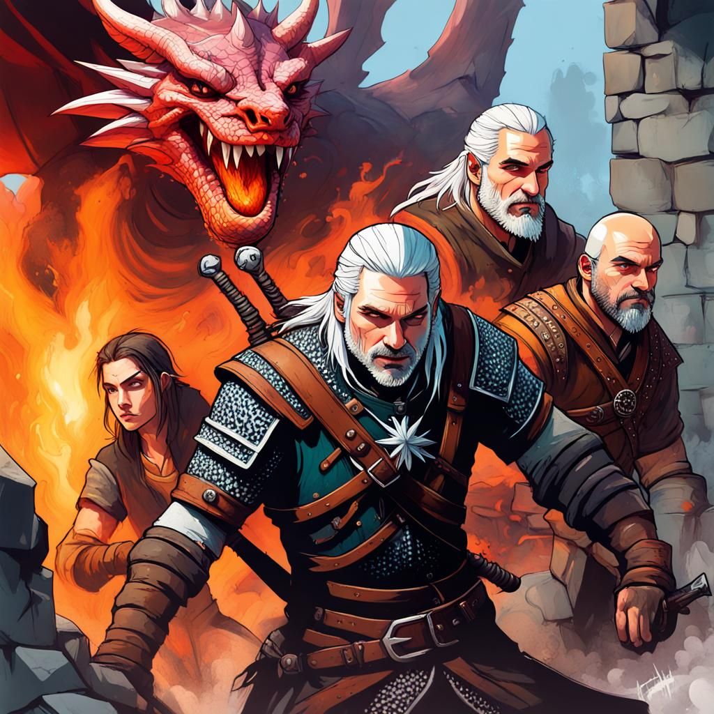Geralt and Company Fleeing Dragon, Graffiti Art