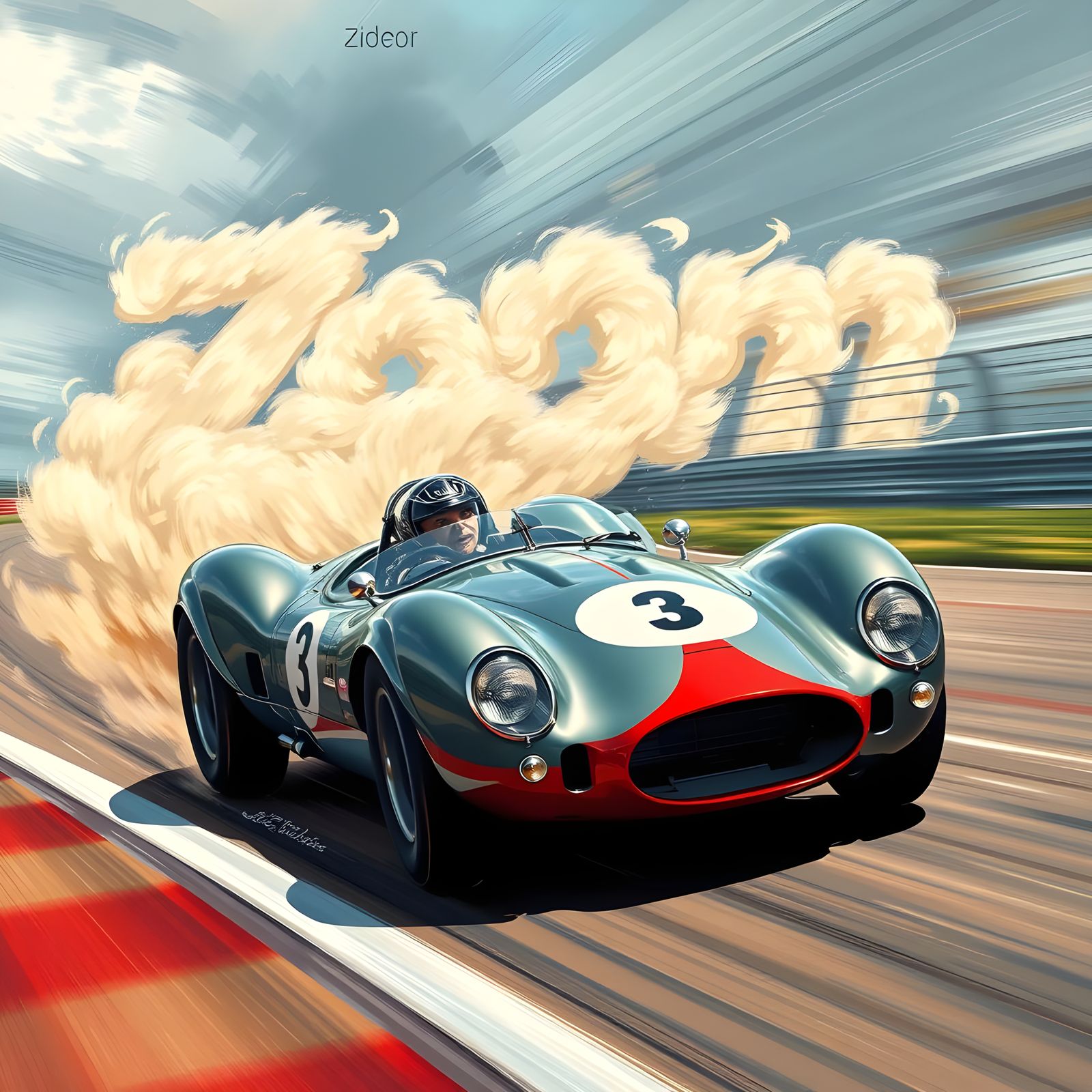 Vintage Race Car Leaving Zoom Smoke Trail