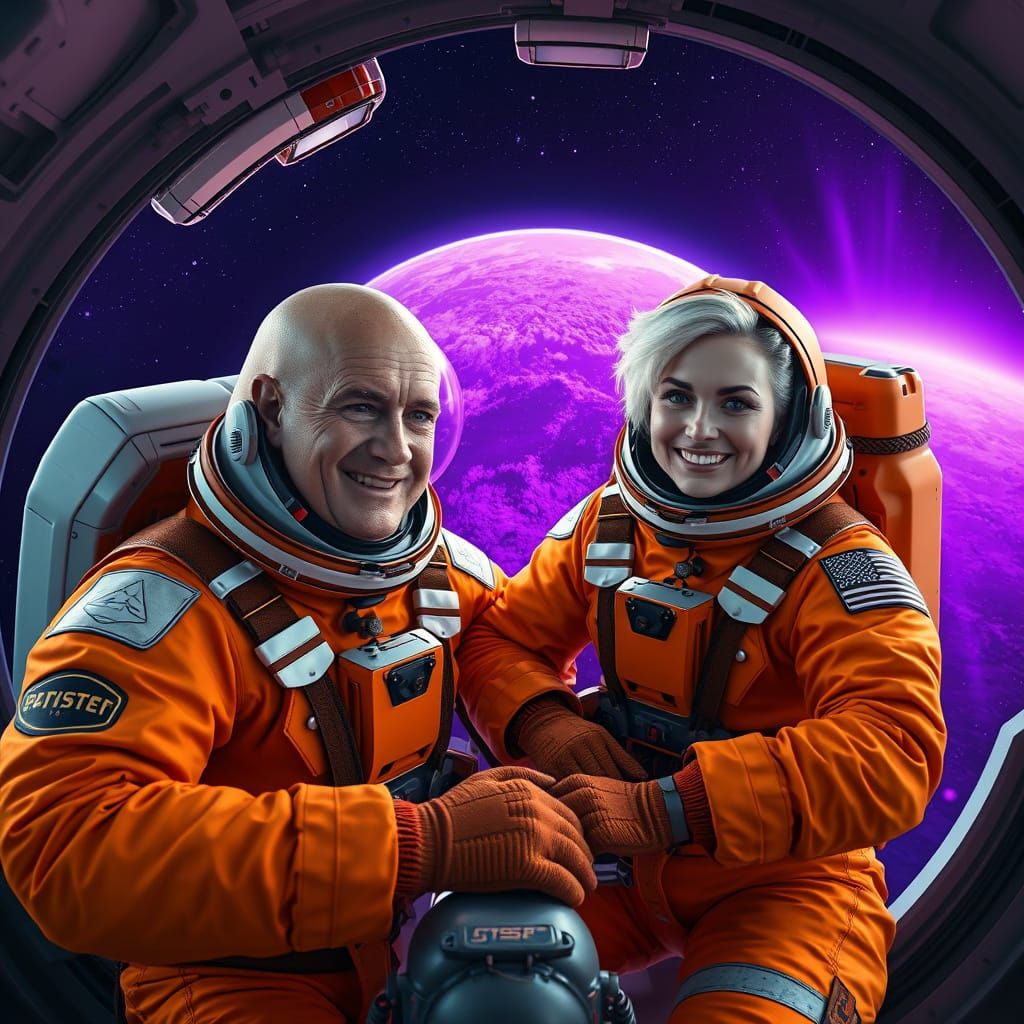 Astronauts in Bright Orange Suits Repair Space Capsule Near ...