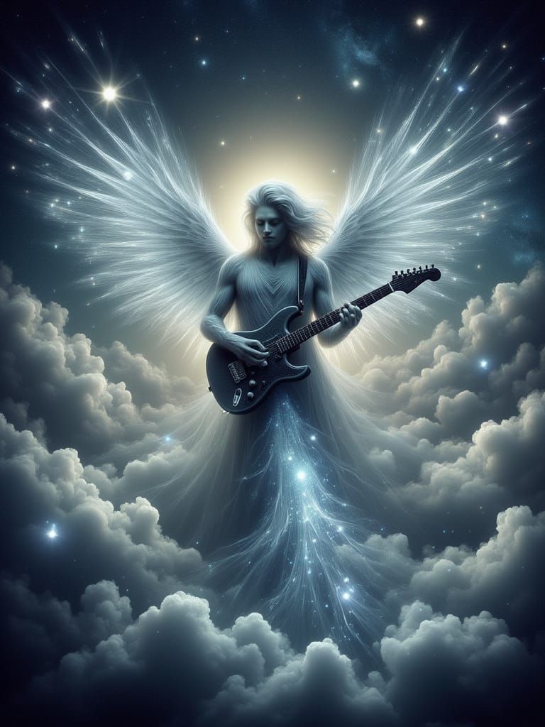 Celestial Angel Rocker Tribute in Visionary Art Style