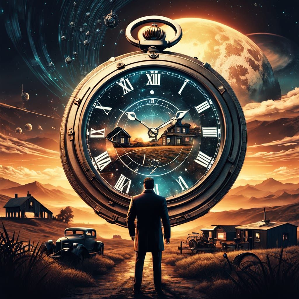 Vintage Pocket Watch with Double Exposure: Farmhouse Sunset ...