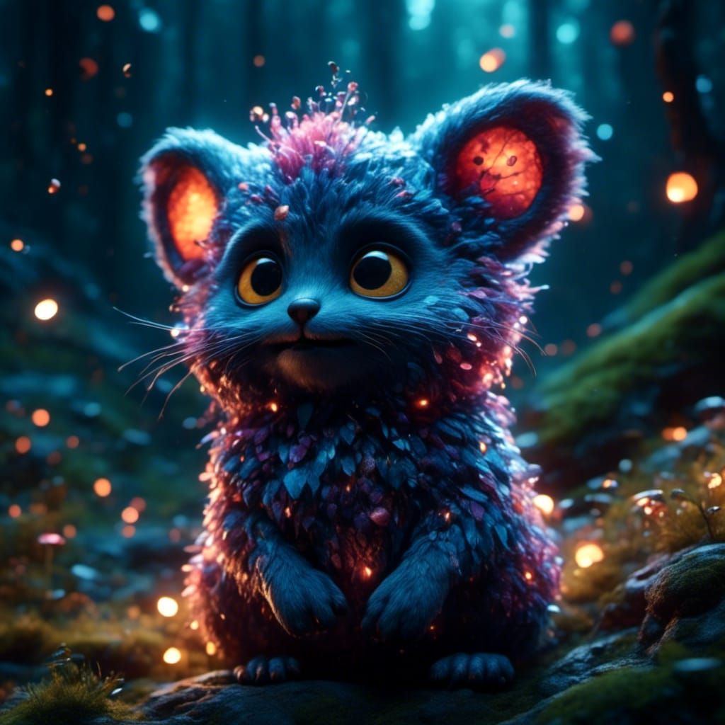 Adorable Furry Critter in Magical Forest, Dark Fantasy Art