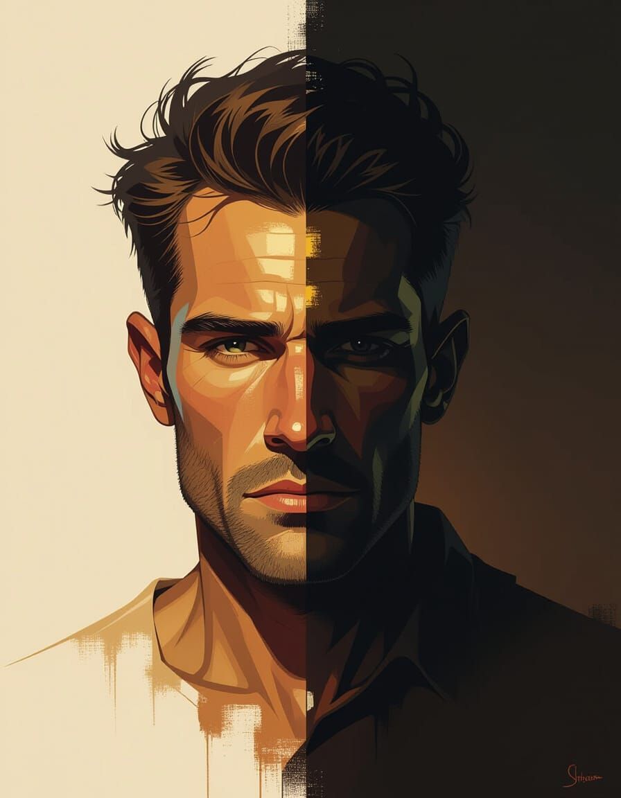 Dramatic Portrait with Light and Shadow, in Rembrandt Style