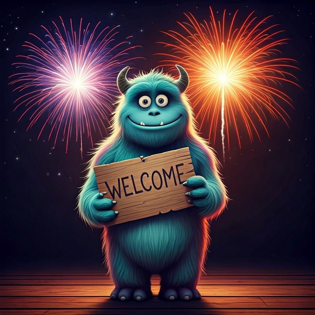 Cute Monster Welcome Sign in Whimsical Style