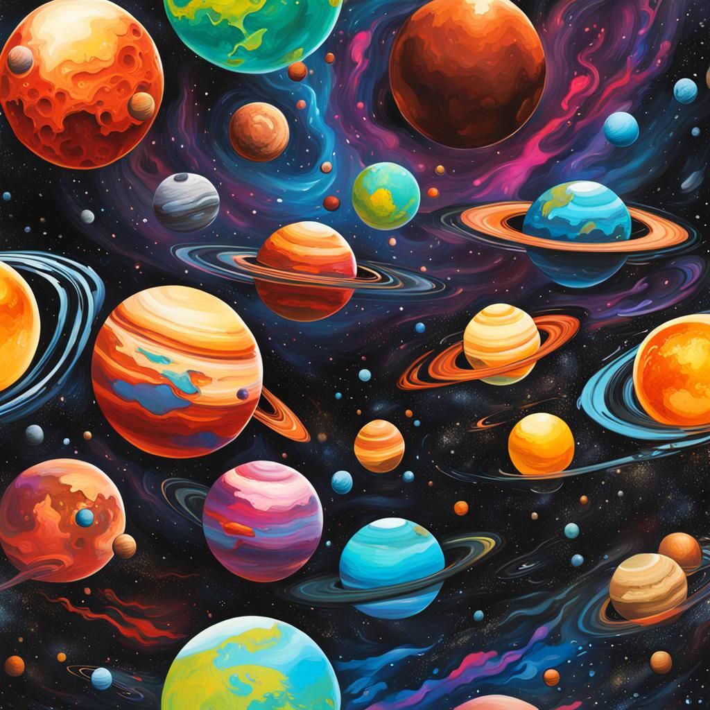 Planetary Graffiti Art in Polychromatic Splash Style