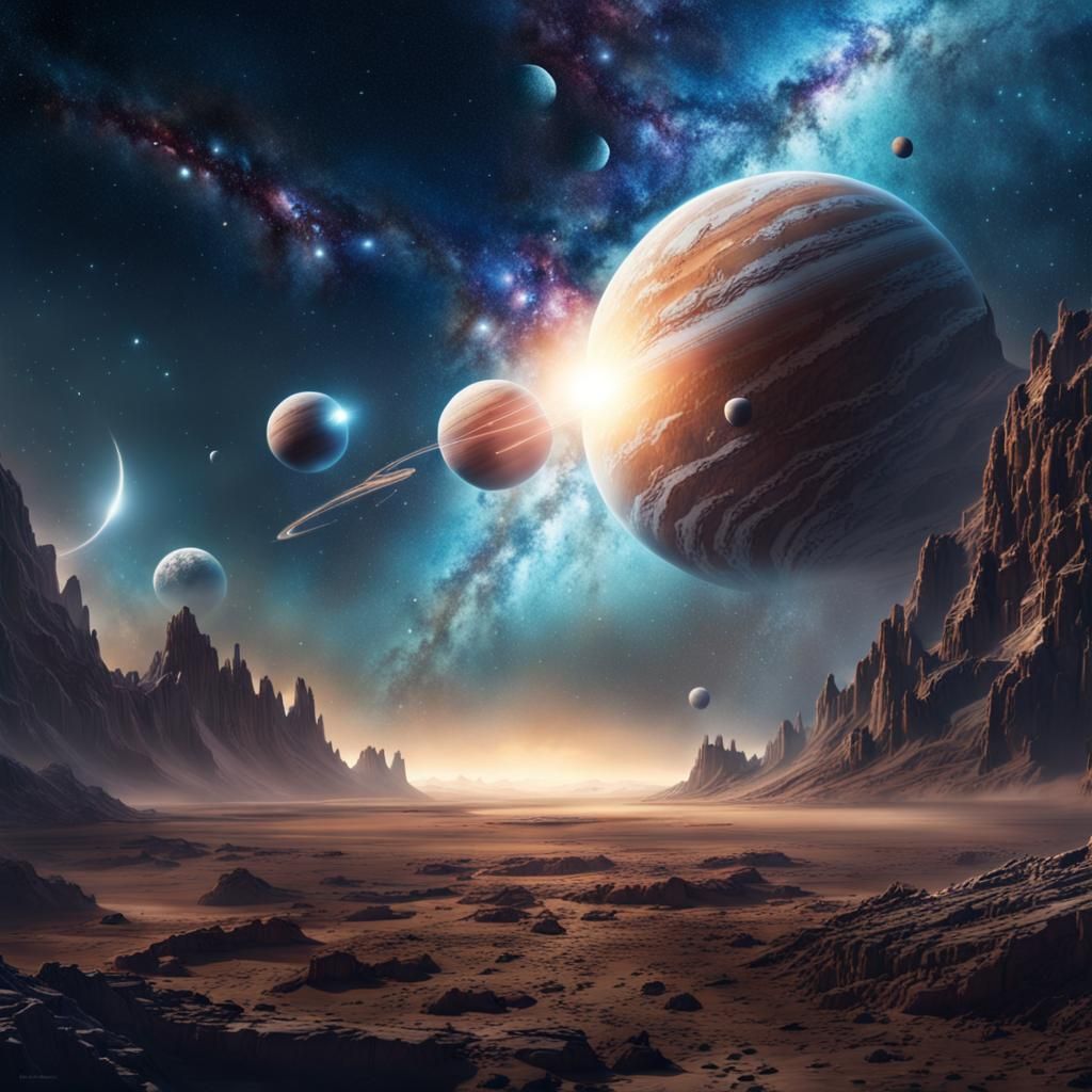 Epic Galaxy with Shooting Stars Digital Painting