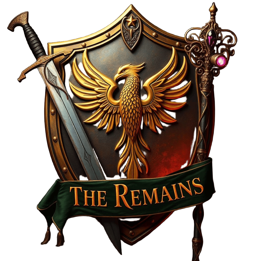 Phoenix Shield with Sword and Staff in Steampunk Style