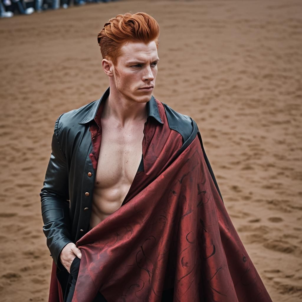 Shirtless Matador Swirls Cape in Bullring